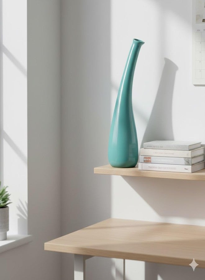 كافيين مزهرية زهور خزفية مصنوعة يدوياً بلون أخضر بحري مصقول (قطعة واحدة) - Image 1